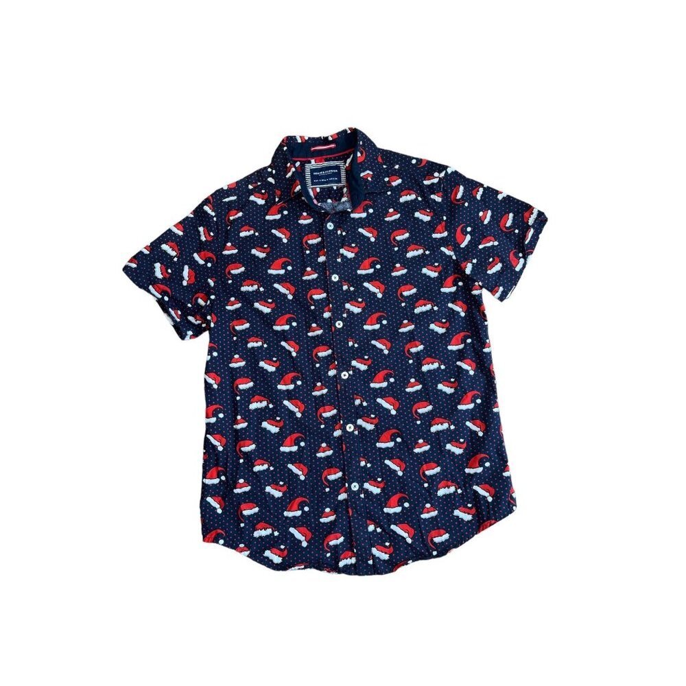 Denim & Flower Men's Santa Hat Short Sleeves Color Navy Blue Size S